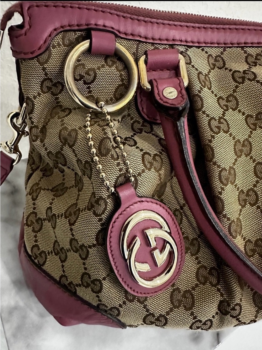 Authentic Gucci Brown GG Canvas Tote with Pink Leather Trim Pristine Condition - Picture 4 of 12